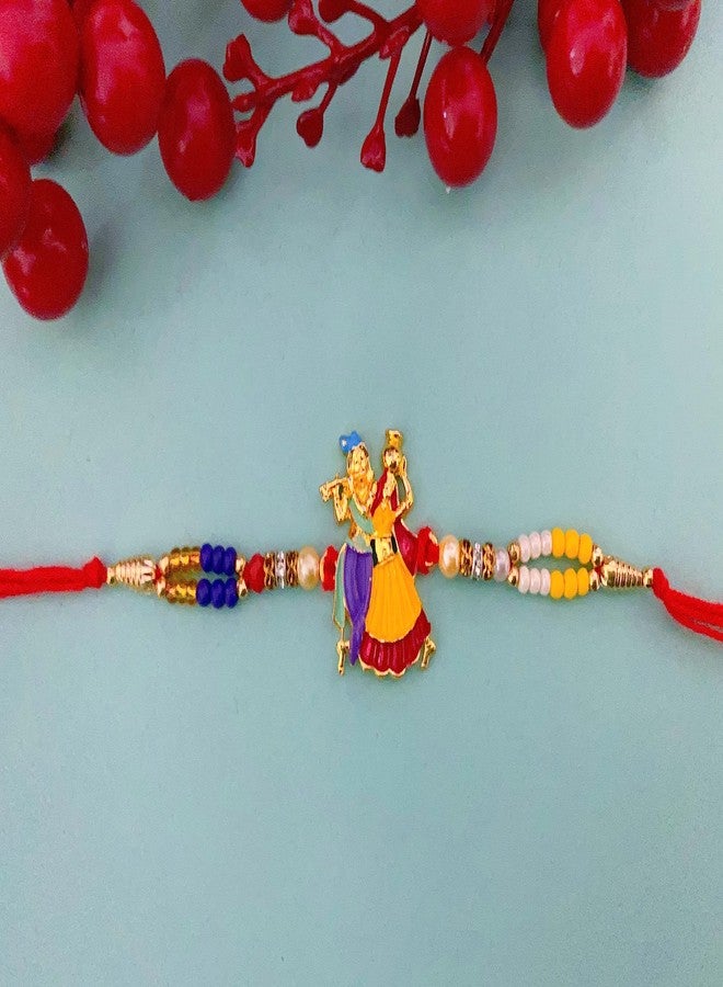 Sesonby Bhai Bhabhi Rakhi With Roli Chawal Radha Krishna Figure Kanha Moli Thread Rakhi For Brother kids boys and girls #R53 - Image 3