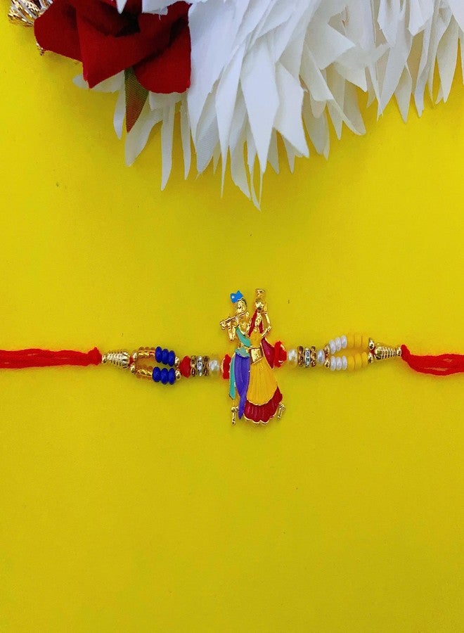 Sesonby Bhai Bhabhi Rakhi With Roli Chawal Radha Krishna Figure Kanha Moli Thread Rakhi For Brother kids boys and girls #R53 - Image 2