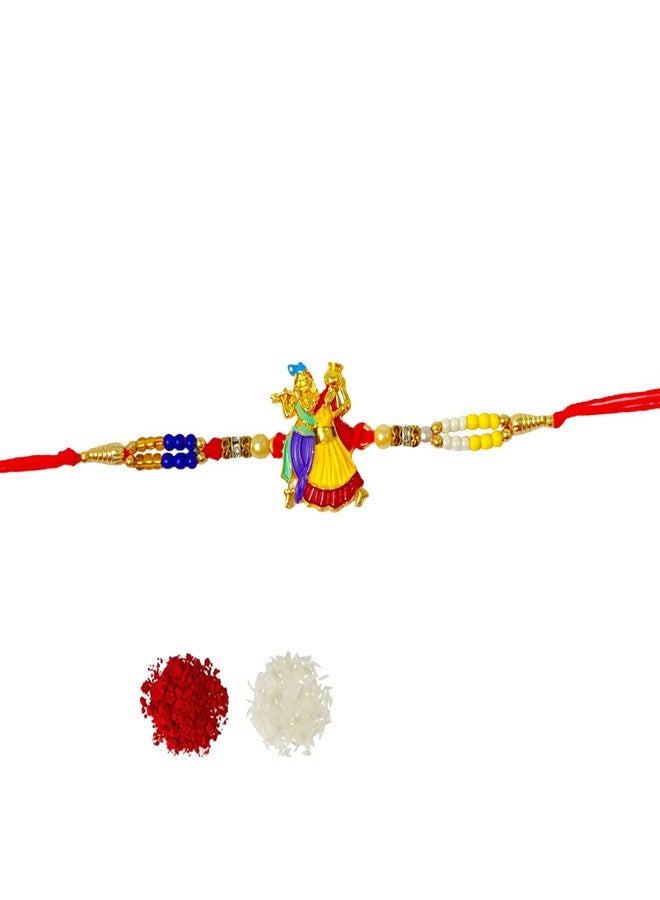 Sesonby Bhai Bhabhi Rakhi With Roli Chawal Radha Krishna Figure Kanha Moli Thread Rakhi For Brother kids boys and girls #R53 - Image 1