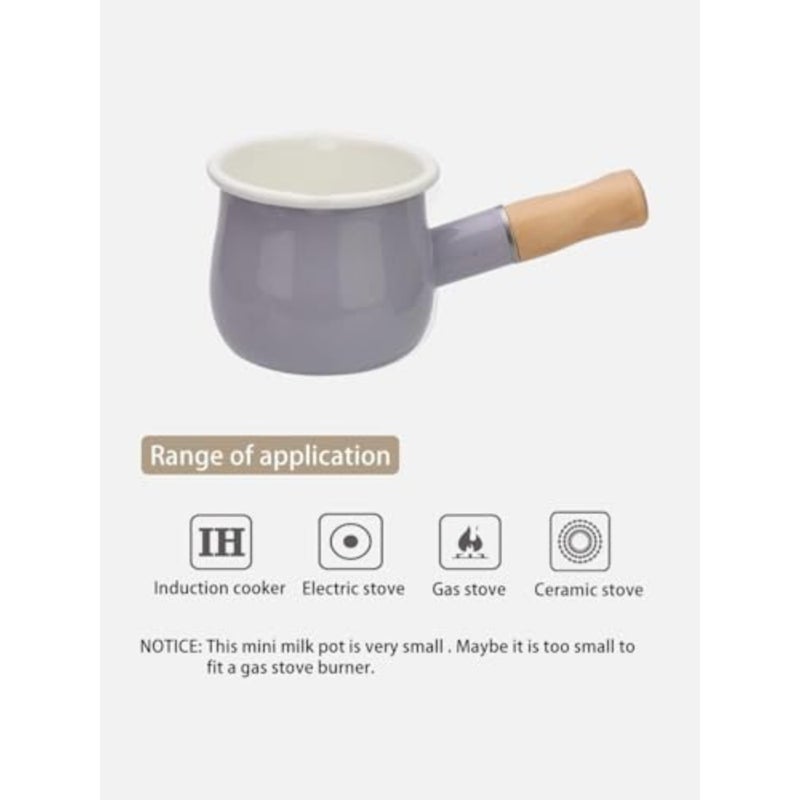 4-Inch Enamel Milk Pot for Kitchen Use, Purple Enamel-Coated Steel, Non-Stick Interior, Wooden Handle, 17Oz Capacity - Image 5