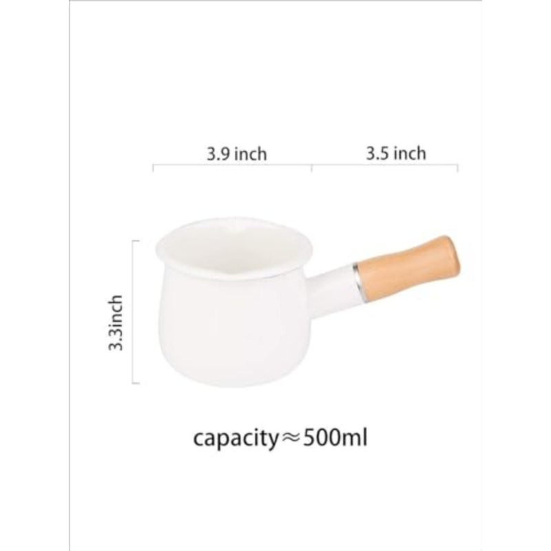 4-Inch Enamel Milk Pot for Kitchen Use, Purple Enamel-Coated Steel, Non-Stick Interior, Wooden Handle, 17Oz Capacity - Image 2