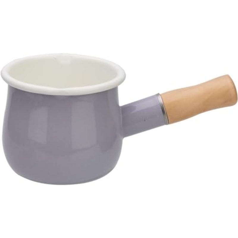 4-Inch Enamel Milk Pot for Kitchen Use, Purple Enamel-Coated Steel, Non-Stick Interior, Wooden Handle, 17Oz Capacity - Image 1