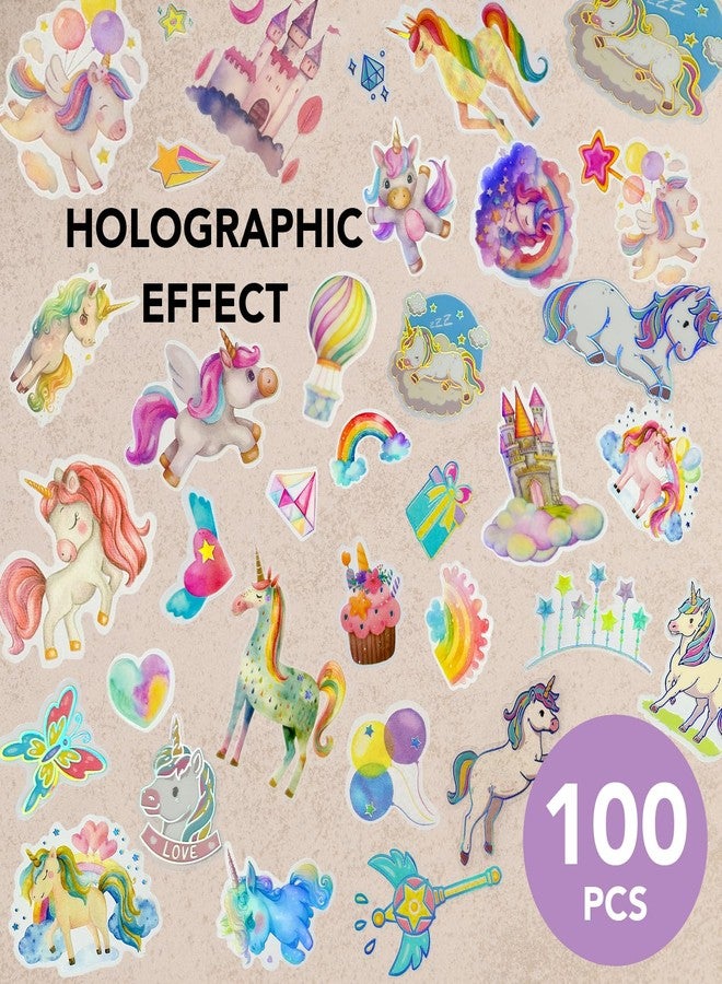 Desecraft 100Pcs Holographic Fioled Unicorn Stickers Decorative Adhesive Watercolor Scrapbooking Supplies Journaling for Adults Card Making Scrapbook Materials Craft Daily Planner - Image 2