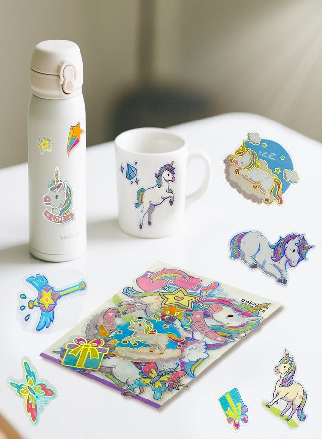 Desecraft 100Pcs Holographic Fioled Unicorn Stickers Decorative Adhesive Watercolor Scrapbooking Supplies Journaling for Adults Card Making Scrapbook Materials Craft Daily Planner - Image 5