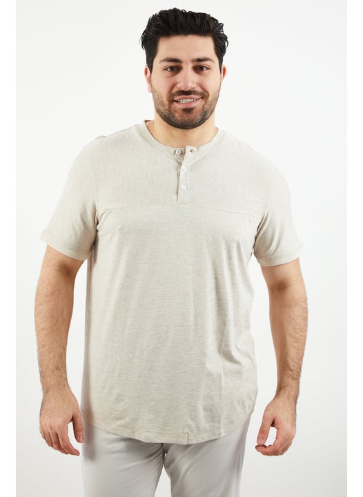 Men Crew Neck Short Sleeve Textured T-Shirt, Beige