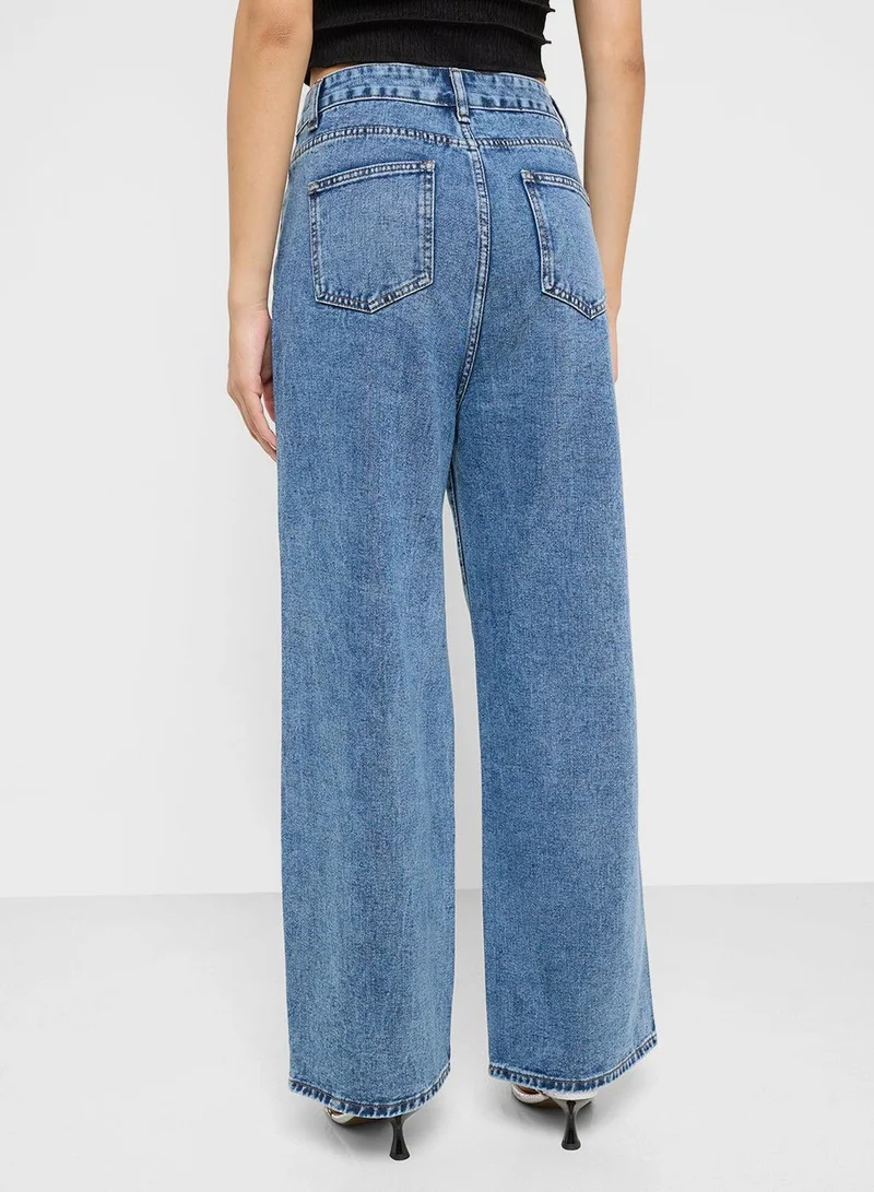Ginger BLUE High Rise Relaxed Fit Ripped Jeans for Women | Best Price UAE