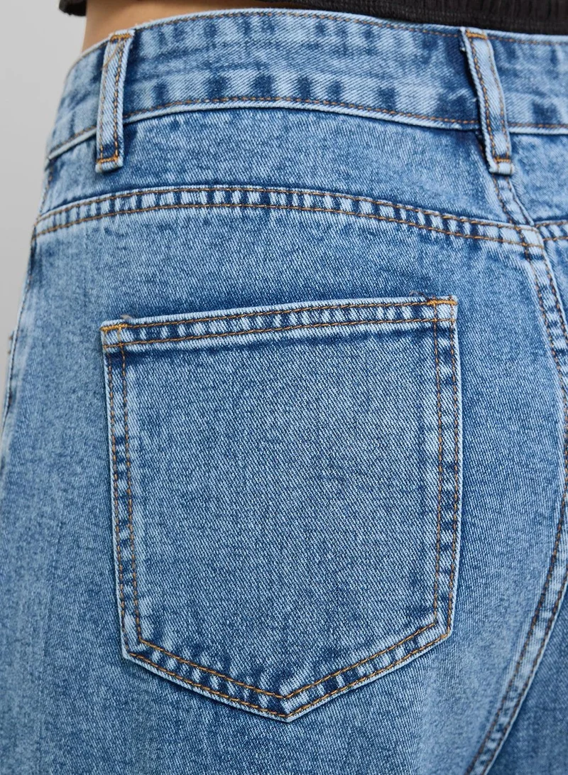Ginger BLUE High Rise Relaxed Fit Ripped Jeans for Women | Best Price UAE