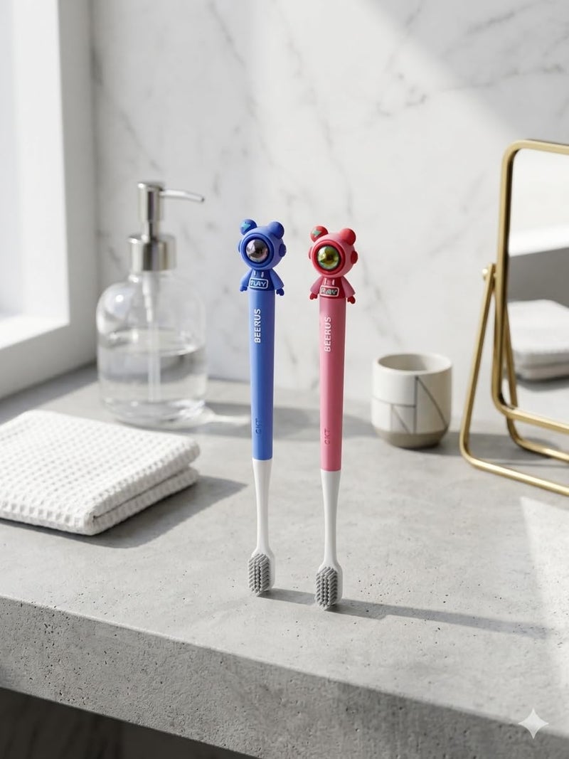 3D Cartoon Character Toothbrush Manual Oral Care Brush with Imported Vacuum Packaging and Practical Durable Material for Daily Personal Hygiene White