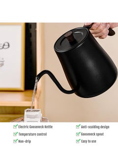 جوشبيرغ غلاية كهربائية على شكل عنق الإوزة مع التحكم في درجة الحرارة، غلاية شاي وقهوة بسعة 0.8 لتر، سريعة الغليان، مصنوعة من الفولاذ المقاوم للصدأ 304  - Image 2