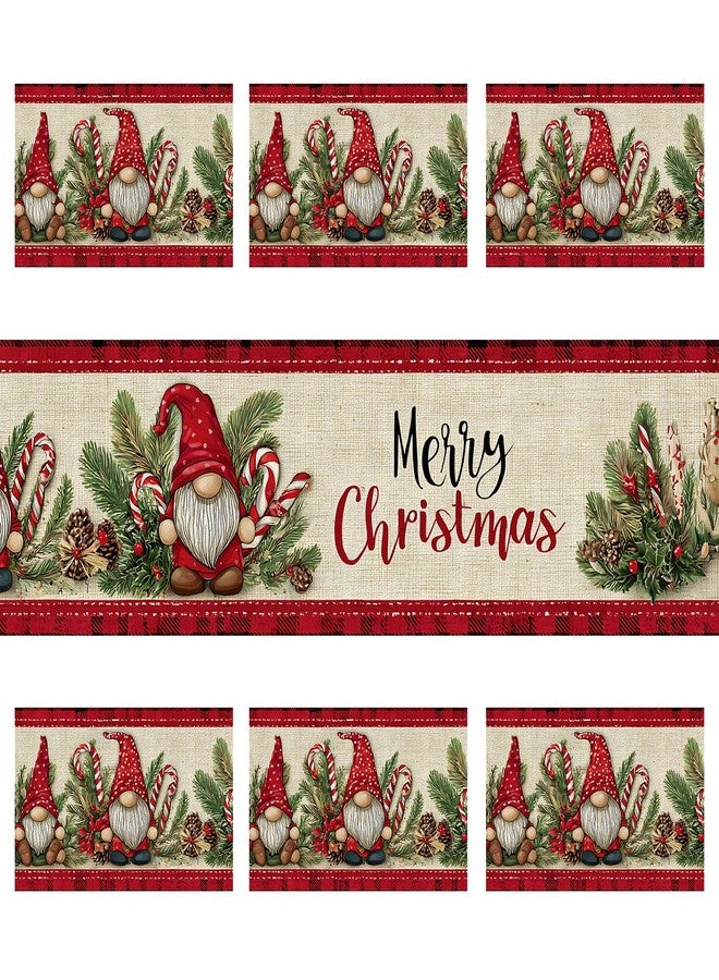 ANNA QUEEN Christmas Gnome Table Runner and Placemats Set of 6, 13"x72" Rustic Table Runner with 12"x18" Placemats, Farmhouse Holiday Dining Table Set - Image 3