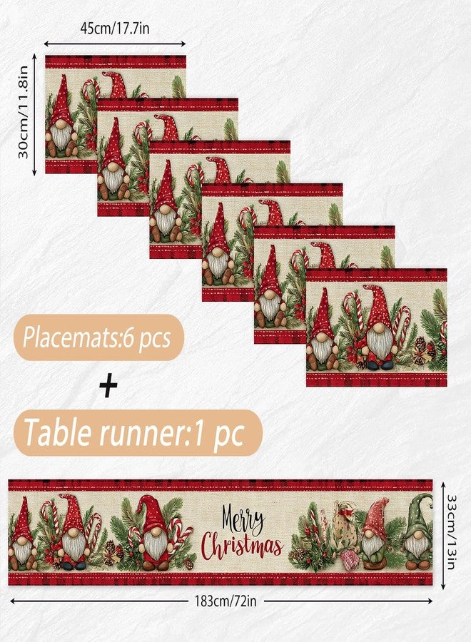 ANNA QUEEN Christmas Gnome Table Runner and Placemats Set of 6, 13"x72" Rustic Table Runner with 12"x18" Placemats, Farmhouse Holiday Dining Table Set - Image 2