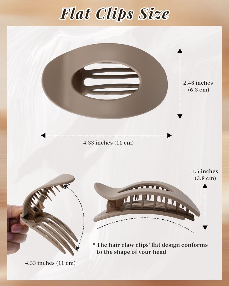 Mesovor 6 Pack Flat Hair Claw Clips, 4.33" Nonslip Large Round Lay Flat Hair Clips | Strong Hold French Flat Hairclips for Lying Down, Yoga, Driving (Neutral Matte) - Image 2