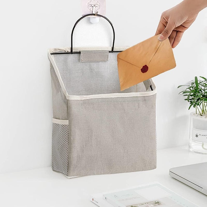 Wall Hanging Organizer Bag - Gray Linen Cotton Storage for Bedroom, Kitchen, and Living Room - Image 4