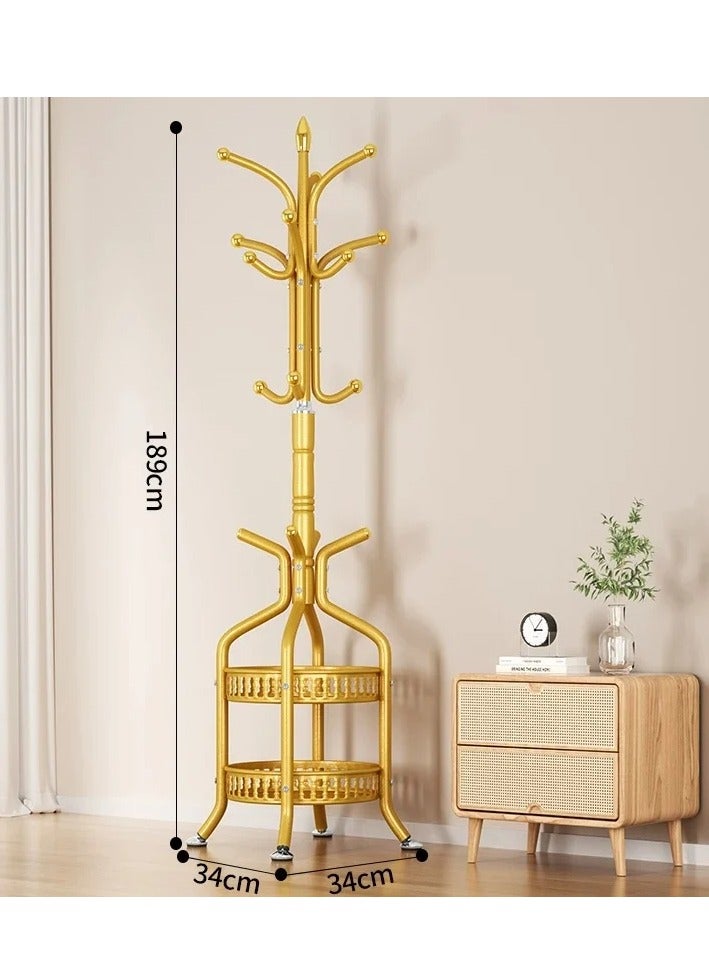 SHEE ONE Luxury Gold Abaya Rack by SHEE ONE | Vertical Multi-Functional Clothes Hanger with Hooks and Circular Storage Shelves | 2-in-1 Clothes Stand for Entryways and Bedrooms | Stable Base with Rust-Resistant Materials | 34x34x189 cm | Gold Color - Image 2