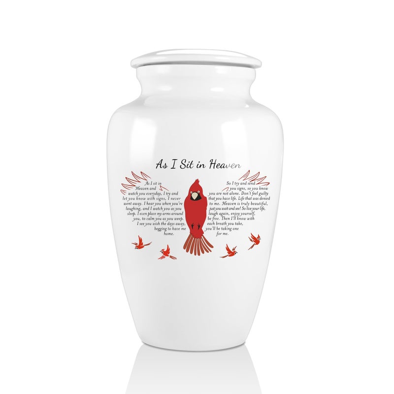 SOITIS Urns for Human Ashes Decorative Urns for Adult Human Ashes Ceramics Cremation Urns Adult Size Large up to 220lbsWhite Urns with Red Bird