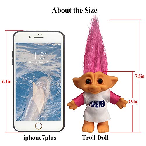 Yintlilocn Vintage Troll Dolls Chromatic Adorable for Collections, School Project, Arts and Crafts, Party Favors - 7.5" Tall Pink Hairs(Include The Length of Hair) - Image 4