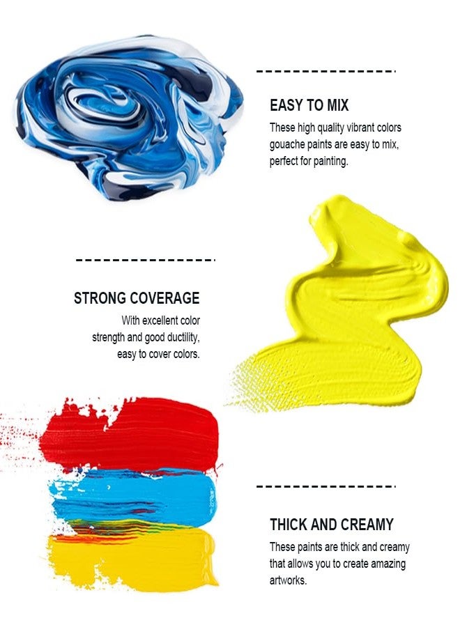 هيمي مجموعة ألوان غواش من هيمي مع 3 فرش رسم، 24 لونًا، 30 غرامًا، تصميم على شكل كوب جيلي، طلاء غير سام للقماش والورق، لوازم فنية للمحترفين (علبة خضراء) - Image 5