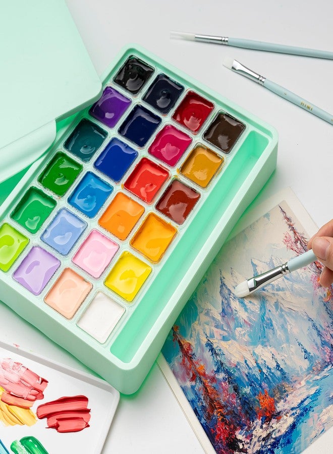 هيمي مجموعة ألوان غواش من هيمي مع 3 فرش رسم، 24 لونًا، 30 غرامًا، تصميم على شكل كوب جيلي، طلاء غير سام للقماش والورق، لوازم فنية للمحترفين (علبة خضراء) - Image 3