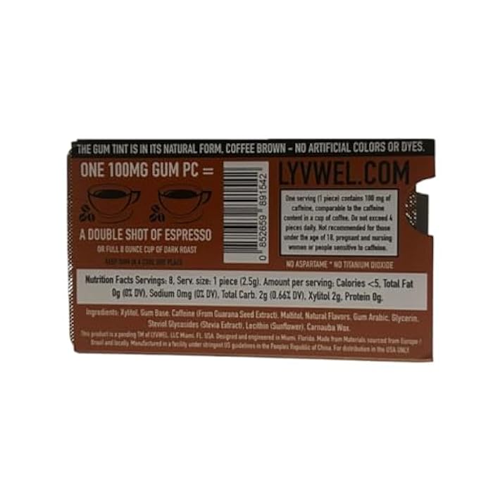 LyvWel Energy Gum | 100mg Caffeine per gem | All Natural | Sugar-Free Pre-Workout Boost: Your Essential Energy Supplement to Stay Awake- 3 Pack (Coffee) - Image 2