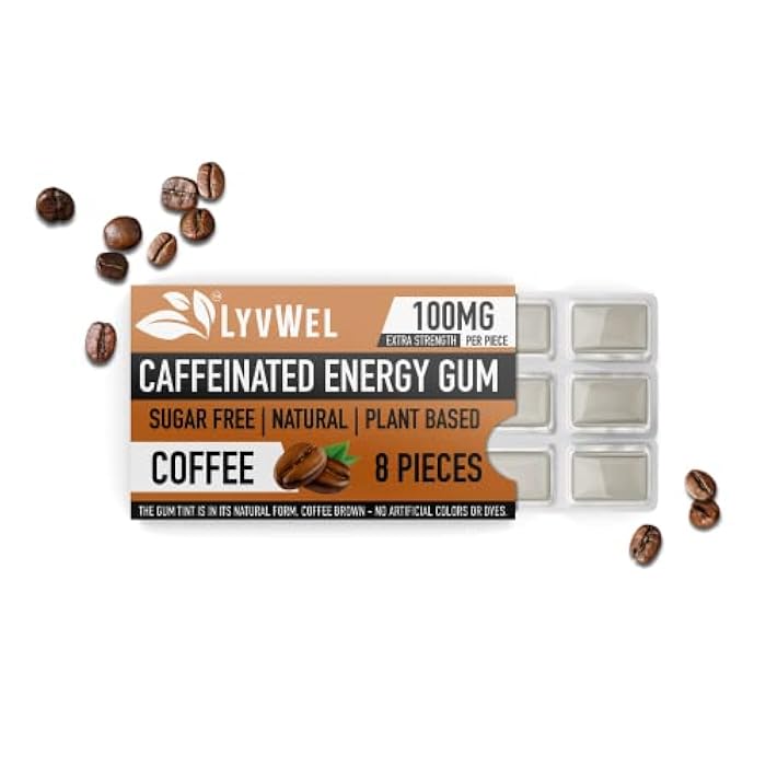 LyvWel Energy Gum | 100mg Caffeine per gem | All Natural | Sugar-Free Pre-Workout Boost: Your Essential Energy Supplement to Stay Awake- 3 Pack (Coffee) - Image 3
