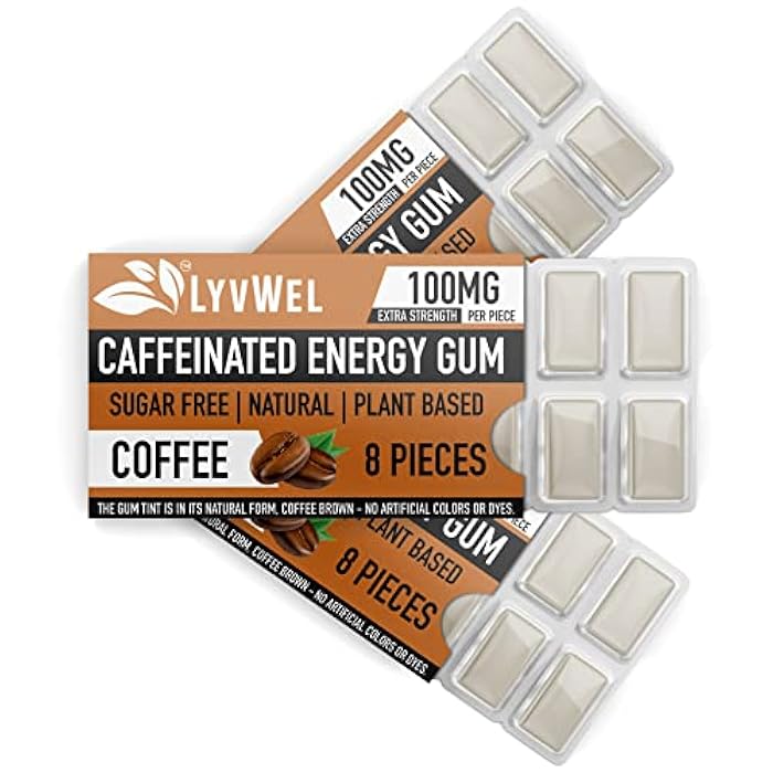 LyvWel Energy Gum | 100mg Caffeine per gem | All Natural | Sugar-Free Pre-Workout Boost: Your Essential Energy Supplement to Stay Awake- 3 Pack (Coffee) - Image 1