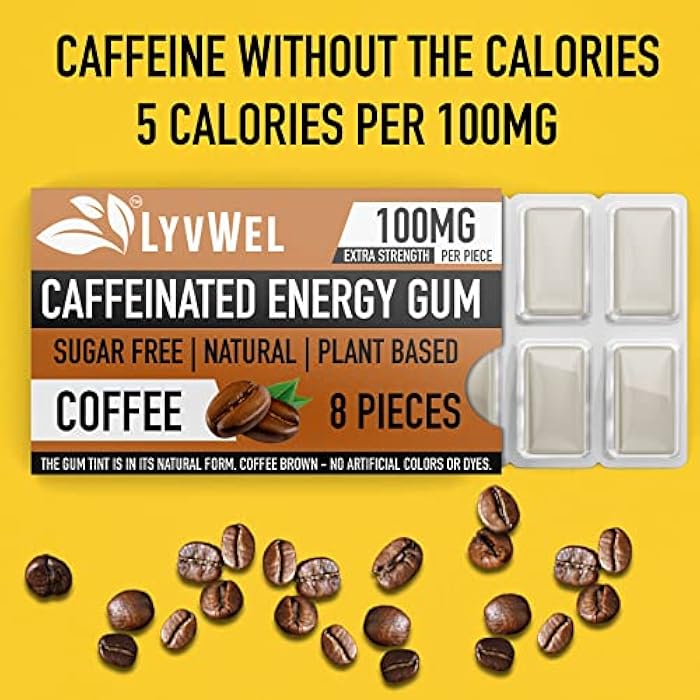 LyvWel Energy Gum | 100mg Caffeine per gem | All Natural | Sugar-Free Pre-Workout Boost: Your Essential Energy Supplement to Stay Awake- 3 Pack (Coffee) - Image 4