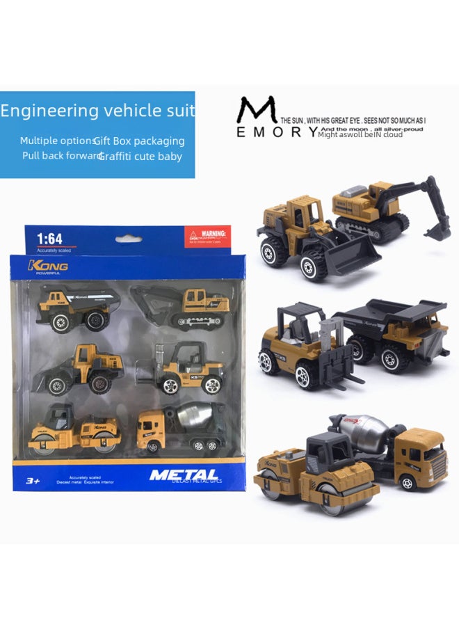 164 Scale 6-piece Alloy Engineering Vehicle Model Set Excavator Roller Bulldozer Toy Vehicles Highly Diecast Metal Models-Color:B City Rescue Series  - Image 5