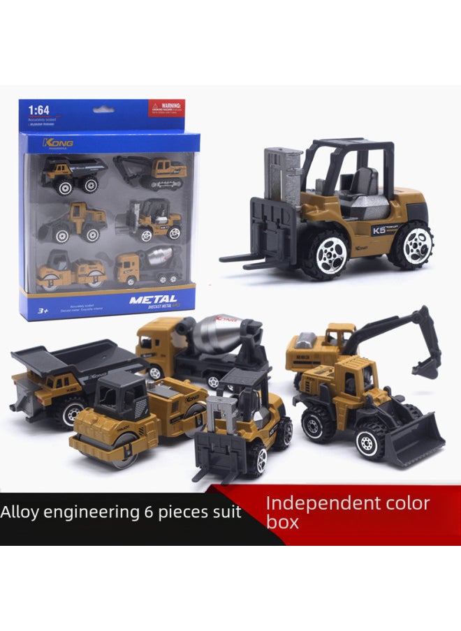 164 Scale 6-piece Alloy Engineering Vehicle Model Set Excavator Roller Bulldozer Toy Vehicles Highly Diecast Metal Models-Color:B City Rescue Series  - Image 3