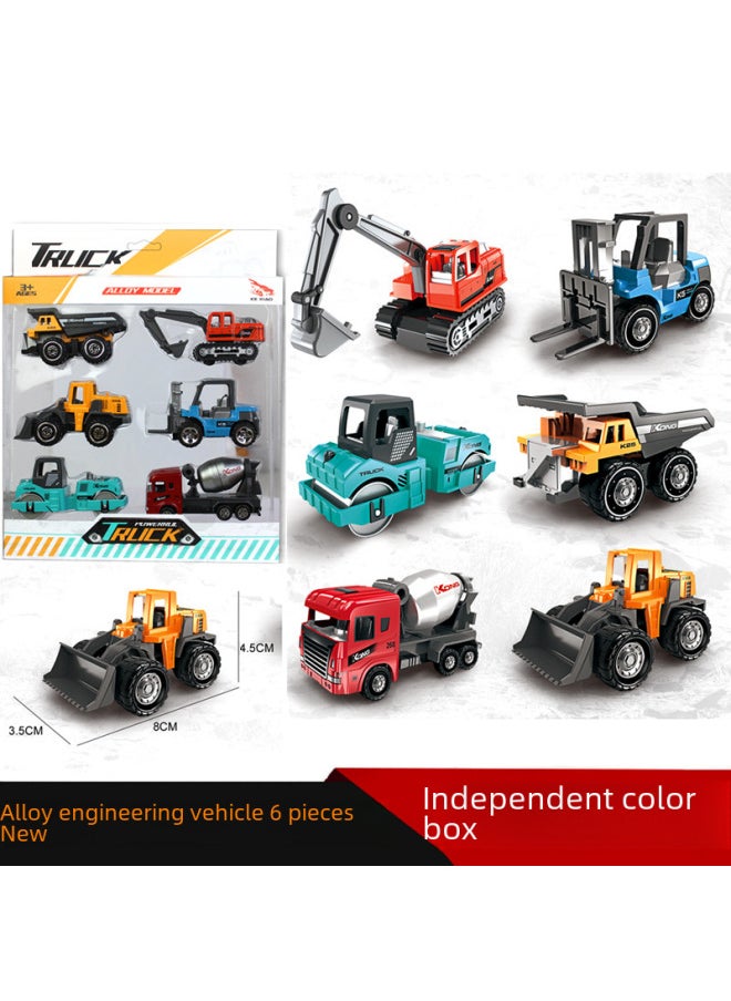 164 Scale 6-piece Alloy Engineering Vehicle Model Set Excavator Roller Bulldozer Toy Vehicles Highly Diecast Metal Models-Color:B City Rescue Series  - Image 4