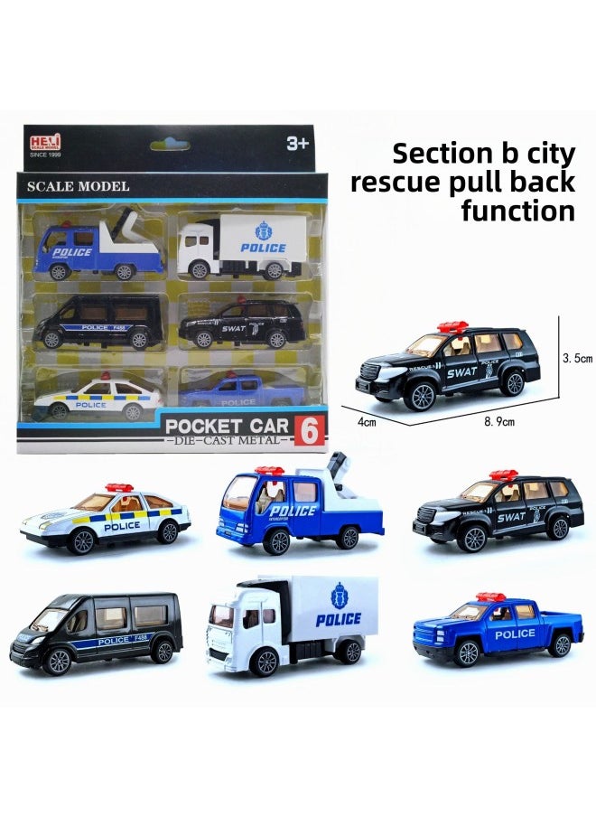 164 Scale 6-piece Alloy Engineering Vehicle Model Set Excavator Roller Bulldozer Toy Vehicles Highly Diecast Metal Models-Color:B City Rescue Series  - Image 1