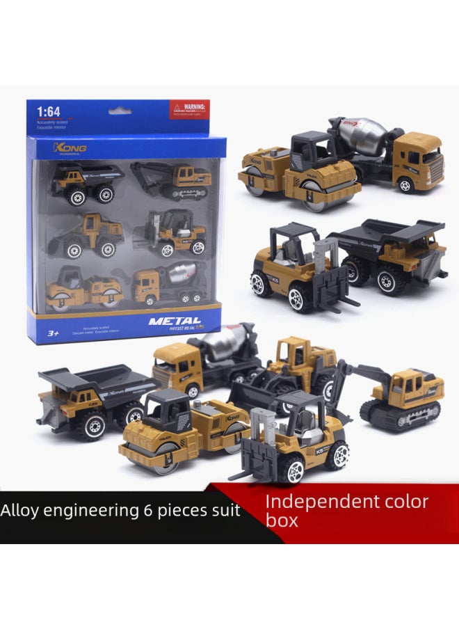 164 Scale 6-piece Alloy Engineering Vehicle Model Set Excavator Roller Bulldozer Toy Vehicles Highly Diecast Metal Models-Color:B City Rescue Series  - Image 2