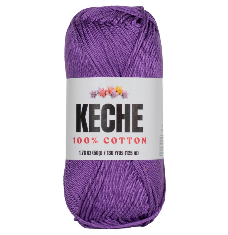 KECHE Cotton Yarn - 100% Cotton Yarn for Crocheting and Knitting, Mercerized Cotton Amigurumi Yarn Fine-Sport 2 1.76 oz (50g) / 136 Yrds (125 m) - Purple - Image 1