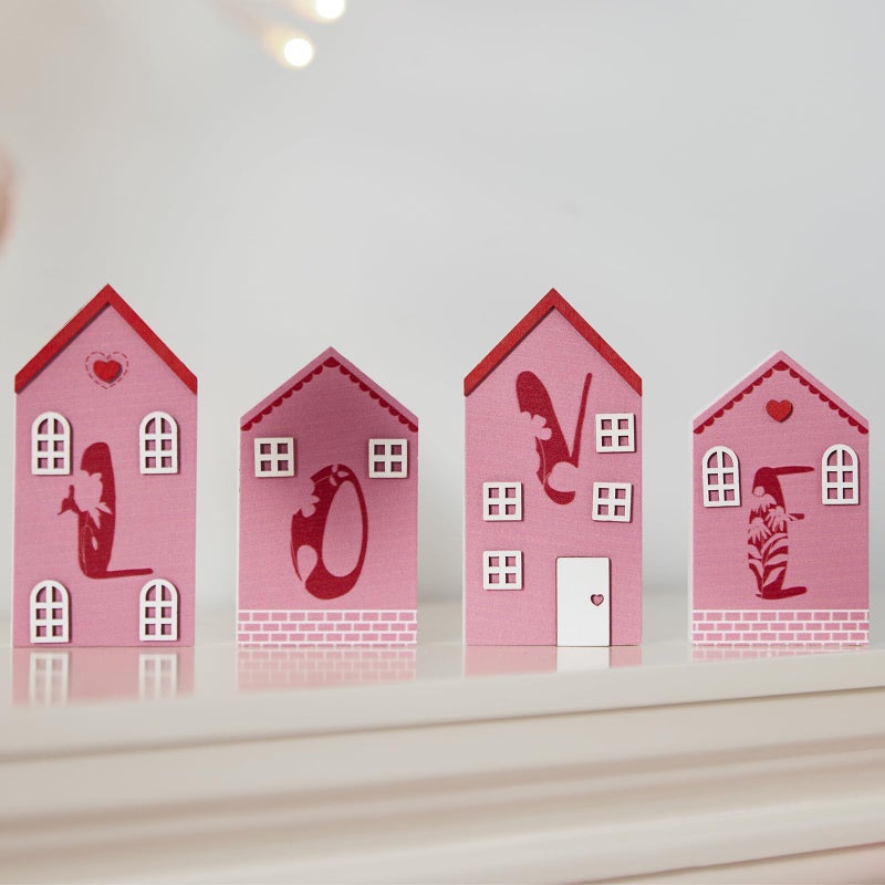 DN DECONATION Valentine & Home Love Wooden Blocks for Tiered Tray Table Wedding Gift Farmhouse Decor, Reversible House Decor Pink Gold Signs for Valentine's Day Centerpiece - Image 4