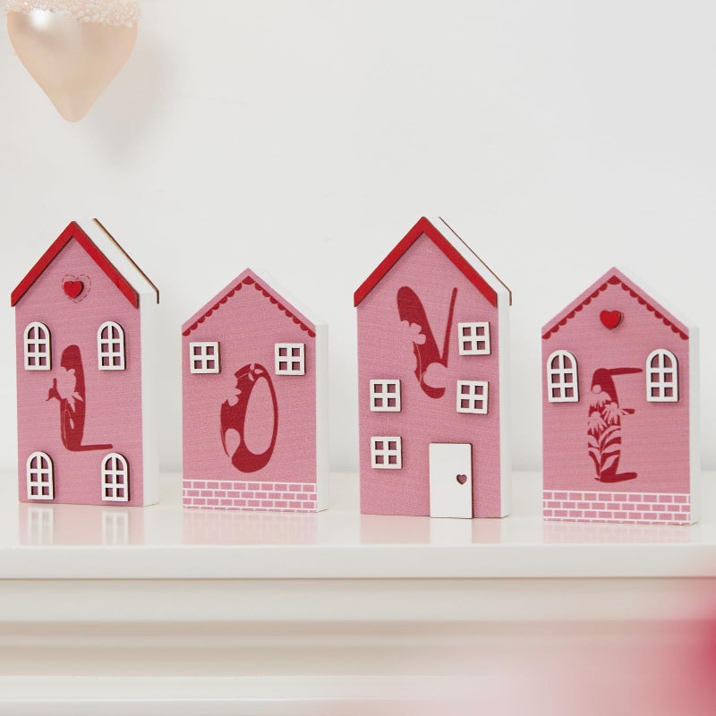 DN DECONATION Valentine & Home Love Wooden Blocks for Tiered Tray Table Wedding Gift Farmhouse Decor, Reversible House Decor Pink Gold Signs for Valentine's Day Centerpiece - Image 3