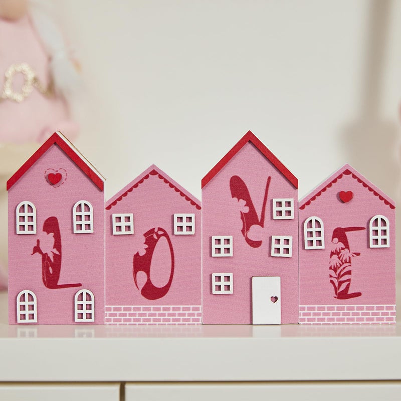 DN DECONATION Valentine & Home Love Wooden Blocks for Tiered Tray Table Wedding Gift Farmhouse Decor, Reversible House Decor Pink Gold Signs for Valentine's Day Centerpiece - Image 2