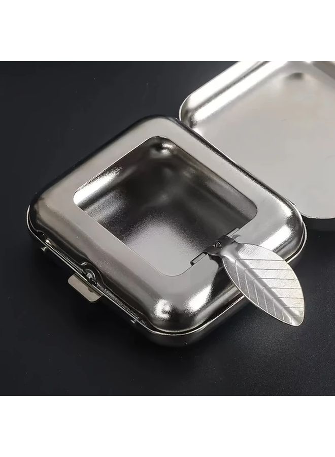 Silvery Stainless Steel Mini Portable Ashtray Square Travel Home Office - Image 4