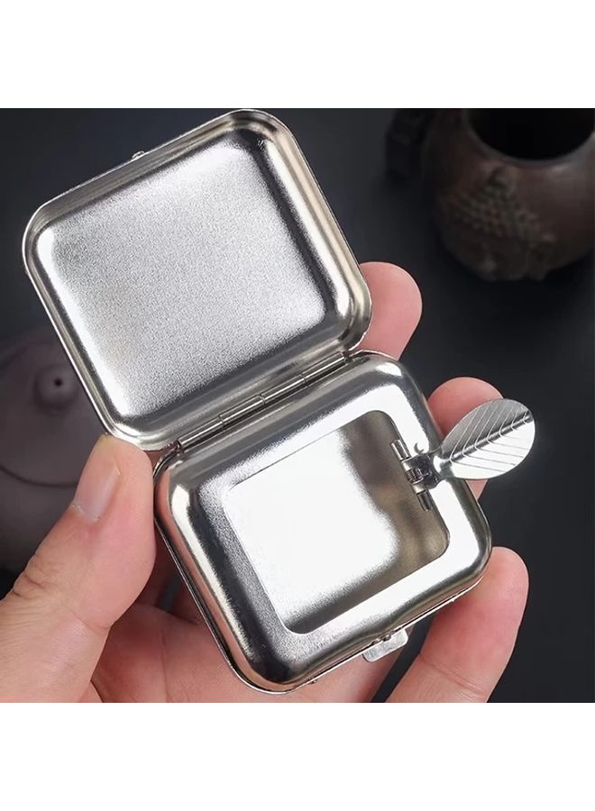 Silvery Stainless Steel Mini Portable Ashtray Square Travel Home Office - Image 1