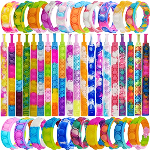 IERKEIE 60 Pcs Pop Bracelet Bubble Fidget Toys for Party Favors Hand Finger Silicone Wristband Bulk for Student Classroom Prize Goodie Bag Fillers Easter Egg Basket Stuffers Christmas Valentine Gift for Kid - Image 1