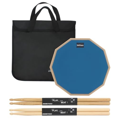 Vhffoso 12 Inch Practice Drum Pad and Sticks, Beginner Snare Drum Pad with Drumsticks(2 pairs) and Carrying Bag, Double Sided Silent Drum Pad (Blue) - Image 1