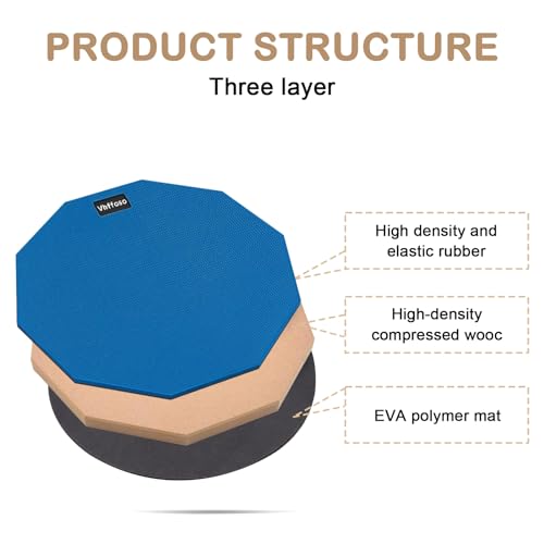 Vhffoso 12 Inch Practice Drum Pad and Sticks, Beginner Snare Drum Pad with Drumsticks(2 pairs) and Carrying Bag, Double Sided Silent Drum Pad (Blue) - Image 3