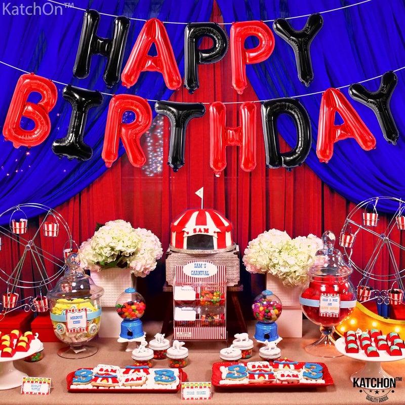 KatchOn, Black and Red Happy Birthday Banner Balloons - 16 Inch | Red and Black Birthday Decorations | Happy Birthday Balloons Letters | Halloween Birthday Party Decorations - Image 3