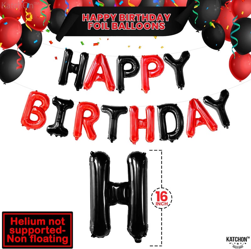 KatchOn, Black and Red Happy Birthday Banner Balloons - 16 Inch | Red and Black Birthday Decorations | Happy Birthday Balloons Letters | Halloween Birthday Party Decorations - Image 2
