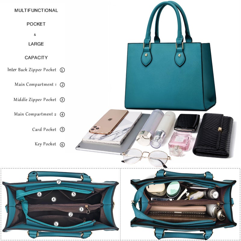 CHICAROUSAL Crossbody Purses and Handbags for Women PU Leather Tote Top Handle Satchel Shoulder Bags (Blue Green) - Image 5