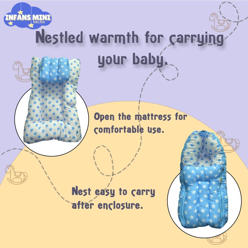 Infans Mini Infans Mini Baby Bed, Sleeping Bag & Carry Nest Cotton|3 in 1 Convertible Portable Bassinet-Nest|Unisex New Born Sleeping Bed for 0-6 Months (Star Blue)  - Image 3