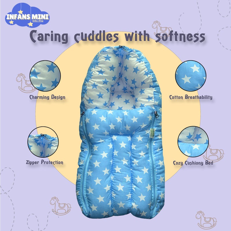 Infans Mini Infans Mini Baby Bed, Sleeping Bag & Carry Nest Cotton|3 in 1 Convertible Portable Bassinet-Nest|Unisex New Born Sleeping Bed for 0-6 Months (Star Blue)  - Image 4