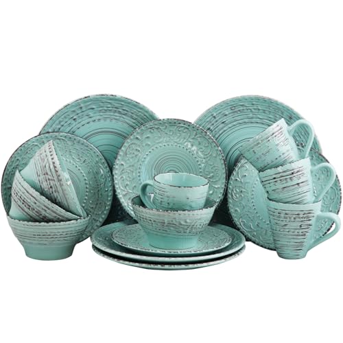 Elama Malibu Waves 16-Piece Stoneware Dinnerware Set Turquoise ELM-MALIBU-WAVES (935102701M) - Image 2