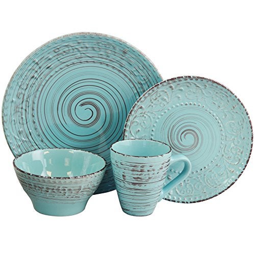 Elama Malibu Waves 16-Piece Stoneware Dinnerware Set Turquoise ELM-MALIBU-WAVES (935102701M) - Image 1