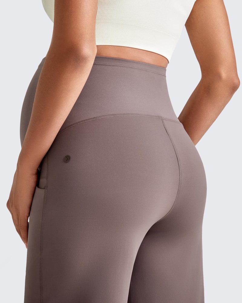 G4Free Maternity Pants with Pockets Yoga Wide Leg Pregnancy Clothes Over The Belly Stretchy Dress Work Slacks Activewear (Taupe,L,Tall) - Image 2