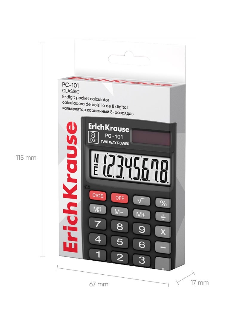 Pocket electronic calculator 8-Digit PC-101 Classic, black (box 1 pc)