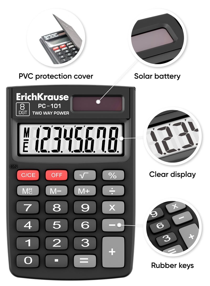 Pocket electronic calculator 8-Digit PC-101 Classic, black (box 1 pc)
